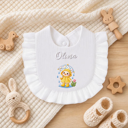 Personalized Embroidered Ruffle Baby Bib, Unique Gift for Babies and New Parents