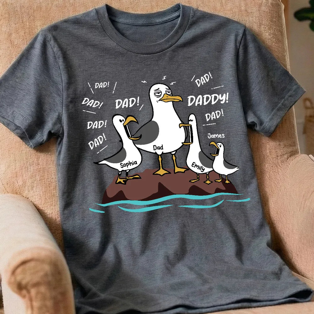 Personalized Seagull Dad Classic Tee, Funny Cartoon Dad & Kids Shirt, Unique Father's Day Gift for Dad
