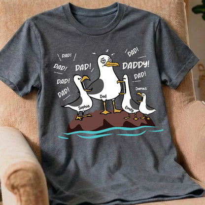 Personalized Seagull Dad Classic Tee, Funny Cartoon Dad & Kids Shirt, Unique Father's Day Gift for Dad