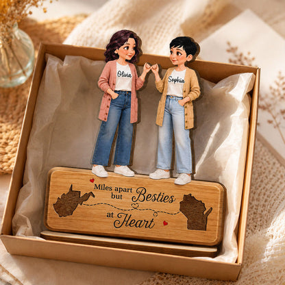 Personalized Wooden Plaque, Unique Best Friends Gift With Pinky Promise & Miles Apart Quote