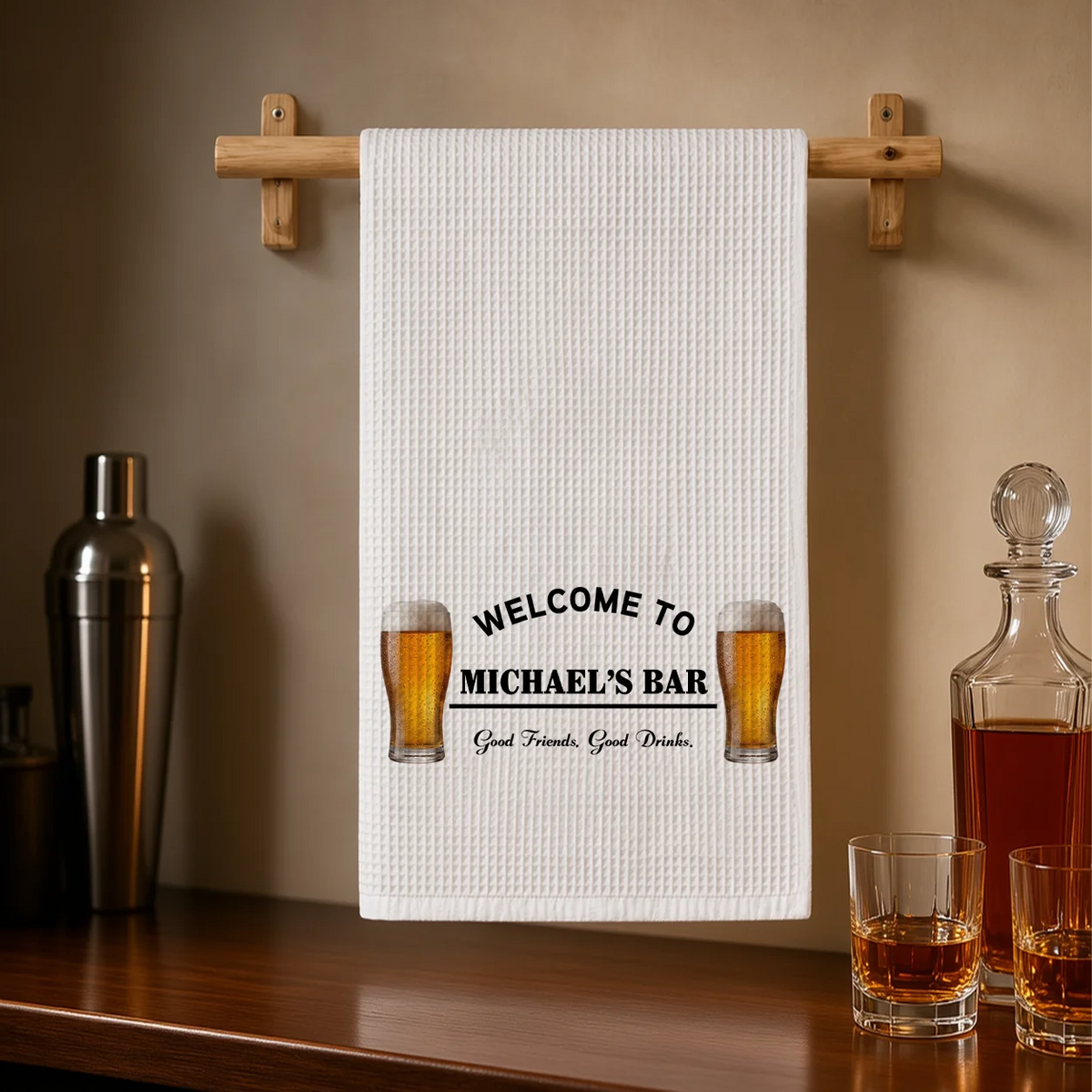 Personalized Home Bar Gift, Choose a Custom Kitchen Towel or Rubber Bar Mat, Perfect for Home Bartenders