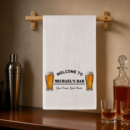 Personalized Home Bar Gift, Choose a Custom Kitchen Towel or Rubber Bar Mat, Perfect for Home Bartenders