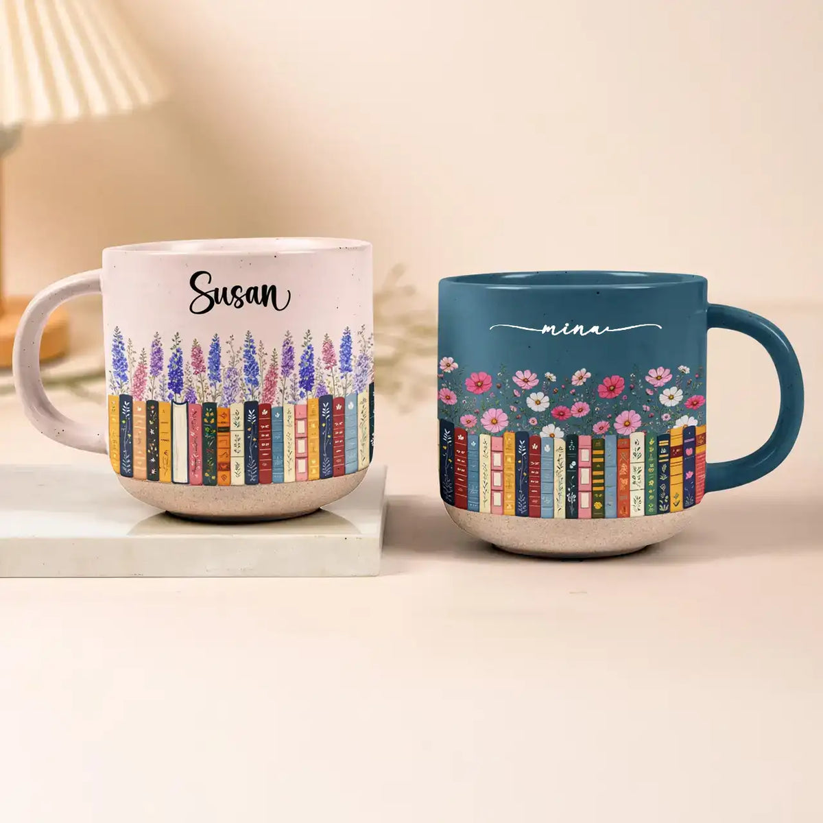 Personalized Birthflower Pottery Mug for Book Lovers, Unique Creative Gift for Daily Coffee