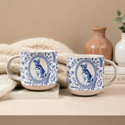 Custom Pet Portrait Pottery Mug with Seated Dog, Vintage Floral Keepsake, Creative Gift for Pet Owners
