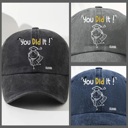 You Did It Vintage Look Washed Denim Baseball Cap, Personalized Name Style - Everyday Wear Congrats Gift