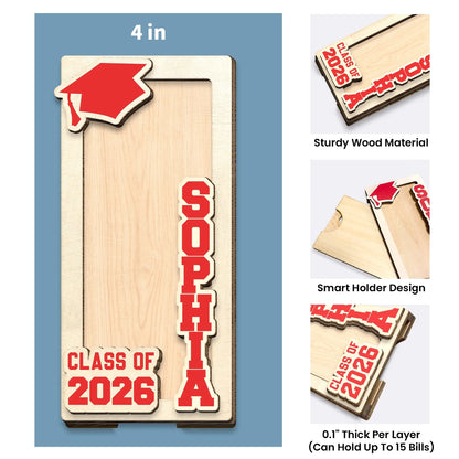 Personalized Wooden Money Holder Ornament with Grad Cap, Unique Graduation Cash Gift Keepsake for a Thoughtful Gift