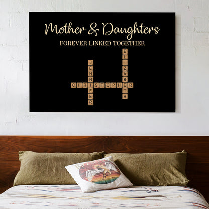 Mother & Dad & Sons & Daughter Forever Linked – Personalized Scrabble Art with Custom Names and Heartfelt Design