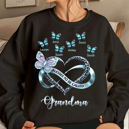 Personalized Grandma Classic Tee with Butterfly Names and Heart Design - Unique Mother's Day Gift