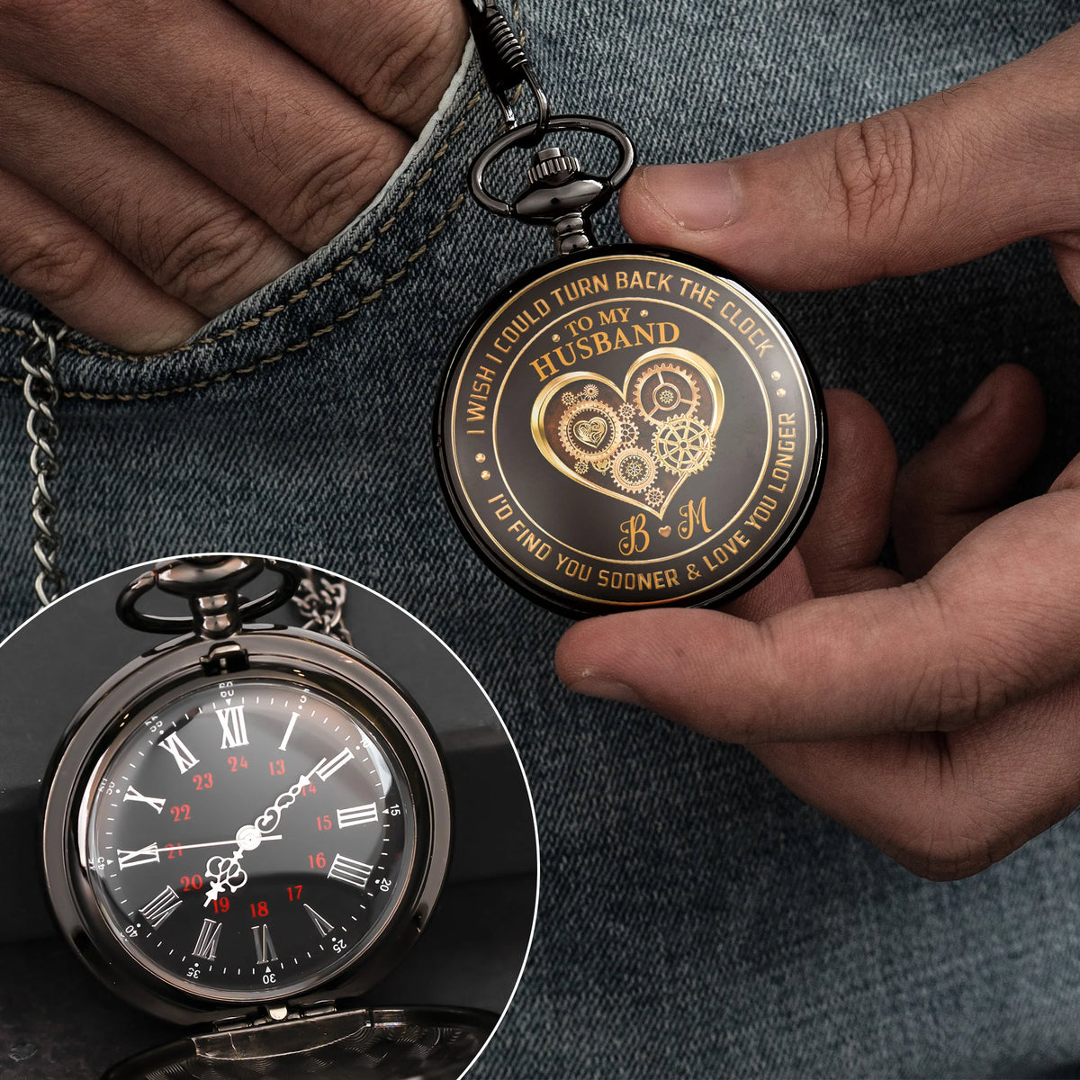 Pocket Watch Personalized Keepsake, I Wish I Could Turn Back The Clock Message, Timeless Anniversary Gift for Him