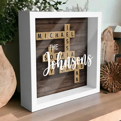 Family Keepsake Crossword Puzzle Art Created In A Moment Treasured Forever Personalized Shadow Box