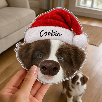Custom Dog Face Fridge Magnet with Squishy Nose, Personalized Funny Pet Portrait with Santa Hat, Christmas Gift for Dog Owners