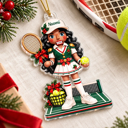 Female Tennis Nutcracker Acrylic Ornament, Personalized Racket & Ball Keepsake, Creative Gift for Granddaughter