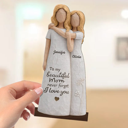 2-Layer Wooden Plaque Personalized for Mom, Sweet Mom and Daughter Hug Decor, Unique Gift With 'Never Forget I Love You'