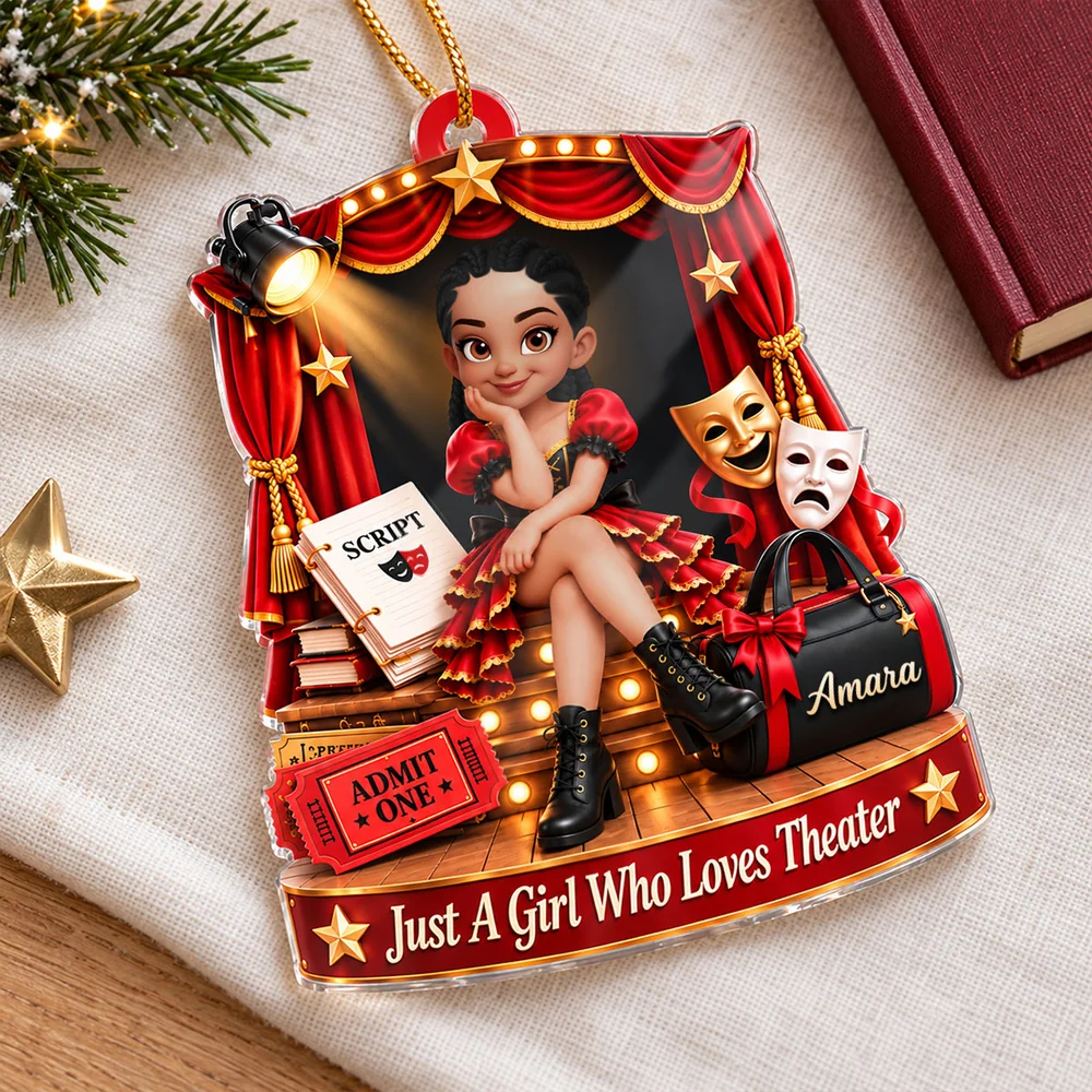 Just A Girl Who Loves Theater Acrylic Ornament, Personalized Spotlight Keepsake, Creative Gift for Theater Fan
