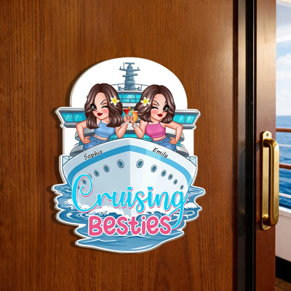 Personalized Cruising Besties Acrylic Magnet, Cute Friends on Cruise Ship Door Decor, Unique Girls Trip Gift