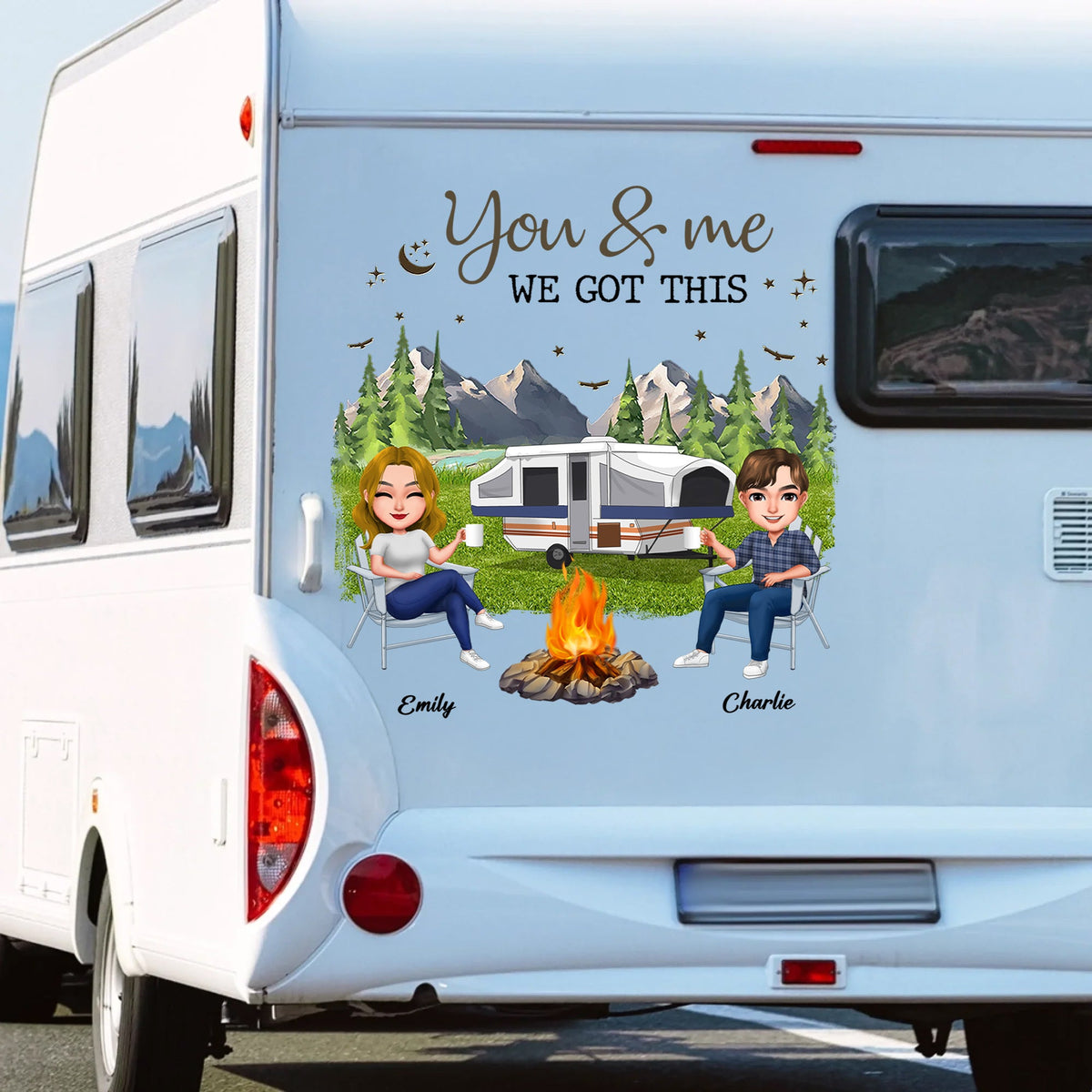 Personalized Camping Sticker Decal, You & Me We Got This RV Scene, Unique Gift for Campers