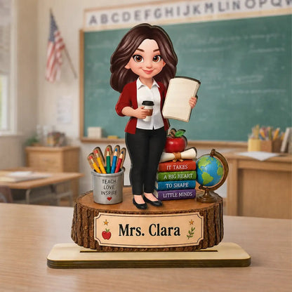 Personalized 2-Layer Wooden Plaque for Teacher, Cute Classroom Desk Decor, Unique Gift with Big Heart Quote