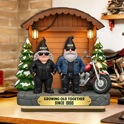 Personalized 2-Layer Wooden Plaque, Biker Couple by Motorcycle Cabin Scene, Unique Anniversary Gift for Him or Her