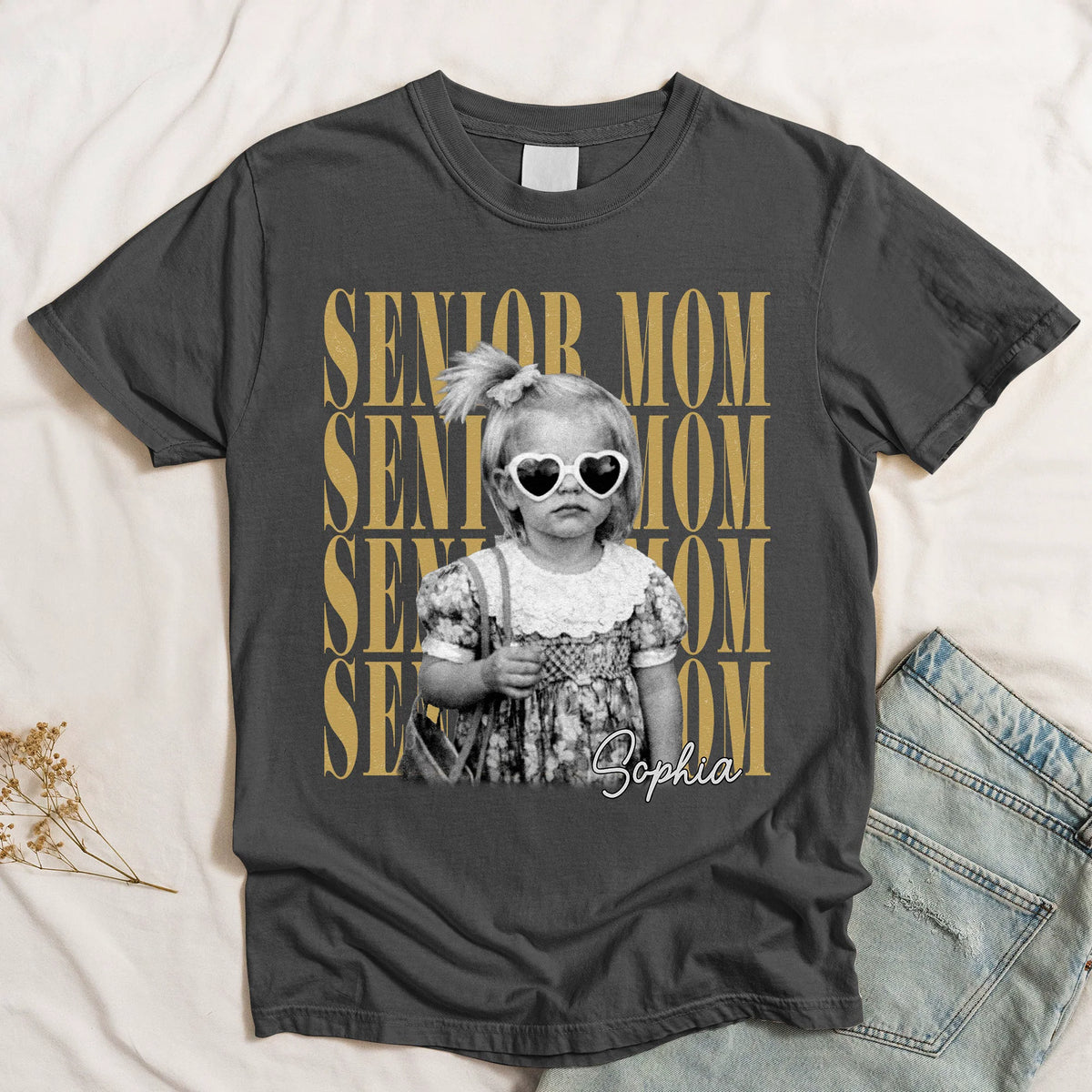 Personalized Senior Mom Classic Tee With Custom Photo Style Print, Vintage Look Unique Gift For Proud Moms