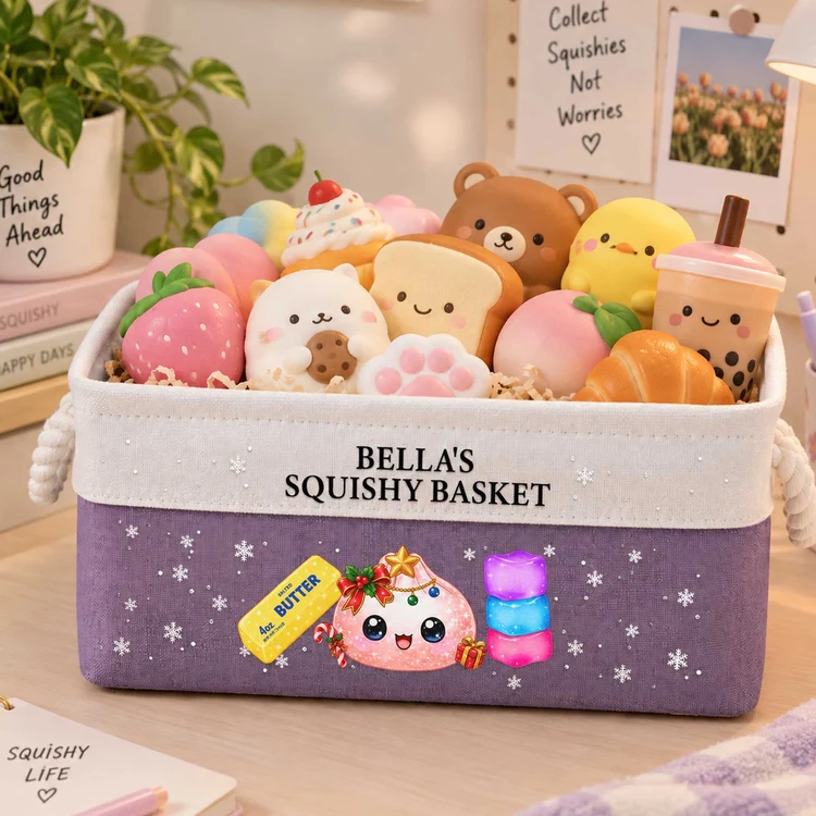 Personalized Cotton Linen Rope Basket for Squishy Toy Display, Unique Gift for Kids and Collectors