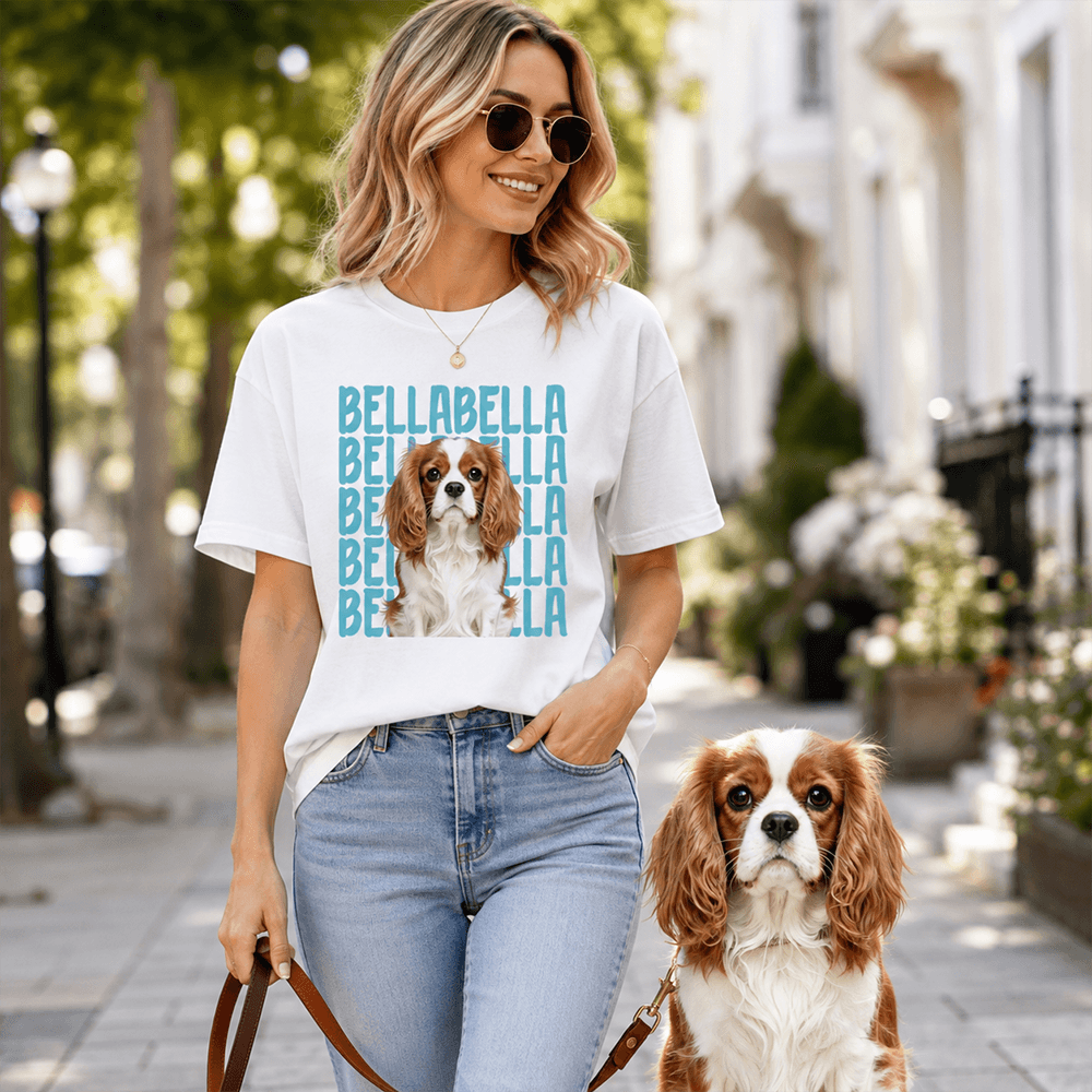 Custom Pet Photo Classic Tee, Personalized Dog Name Shirt, Watercolor-Style Portrait Gift for Pet Owners