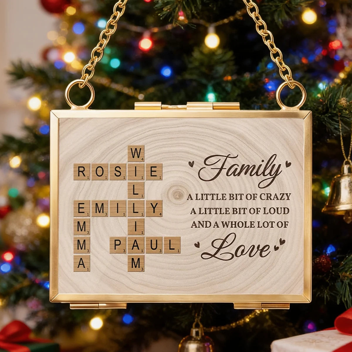 Hanging Photo Frame Ornament, Personalized Family Love Quote, Creative Christmas Tree Gift for Mom & Dad