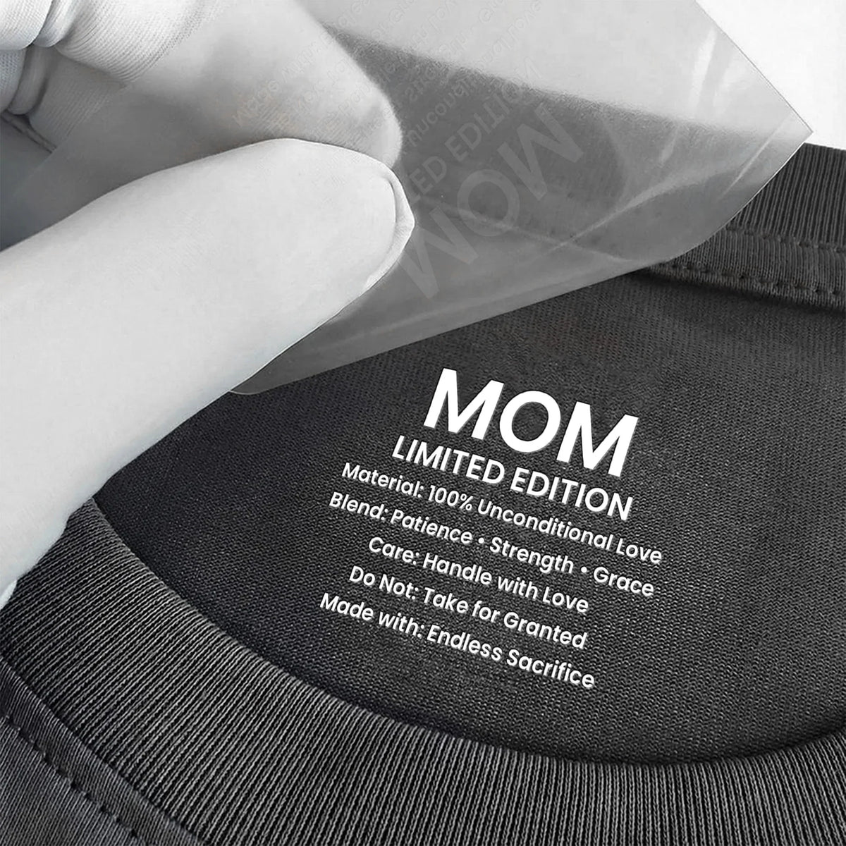 Personalized Mom Care Label Classic Tee, Limited Edition Message, Sweet Gift for Mom for Mother's Day or Birthday