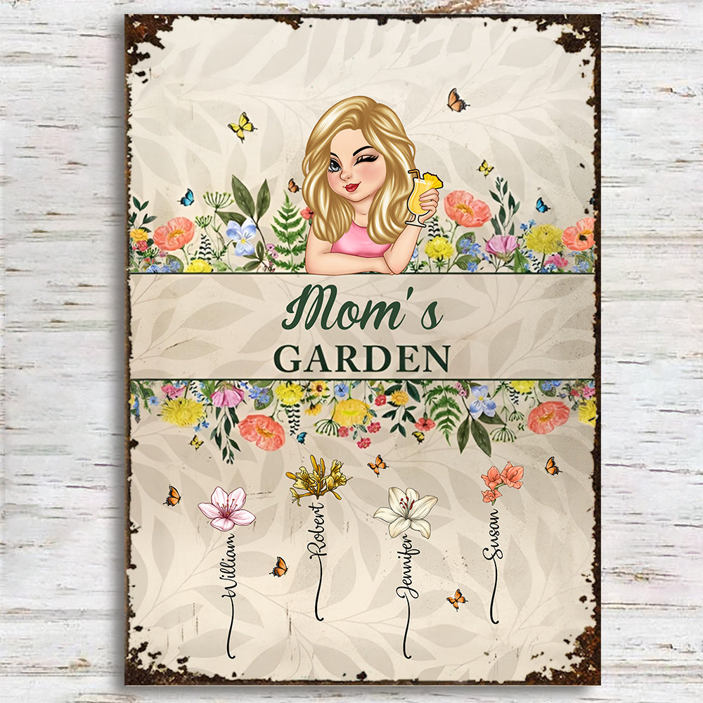 Personalized "Mommy’s Garden" Rectangular Iron Sign – Custom Flower Garden Sign for Mom, Ideal Gift for Mother's Day or Family Garden Lovers