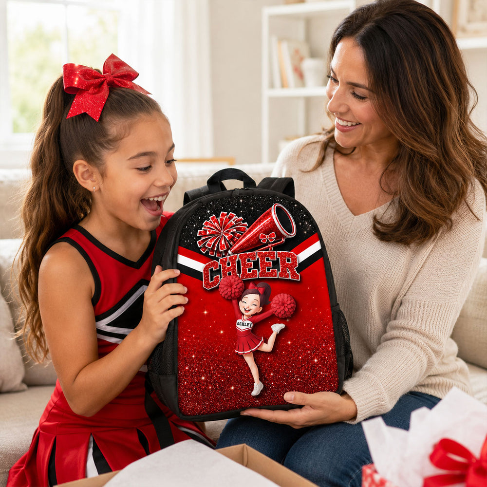 Kids School Backpack with Personalized Cheerleader Girl, Sparkling Team Spirit, Creative Gift for Young Cheer Fans