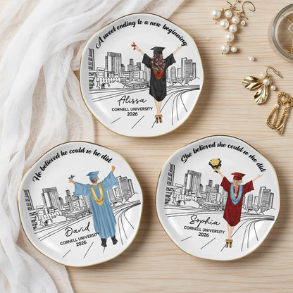 Round Lace Jewelry Dish With City Skyline, A Sweet Ending Gift For Her Graduate