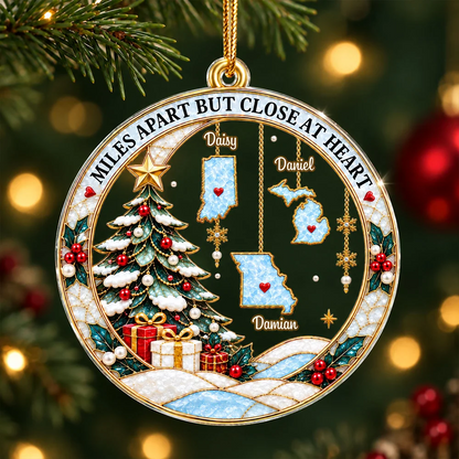 Personalized Acrylic Ornament, Snowy Christmas Tree and Family Map Scene, Creative Gift for Long-Distance Family