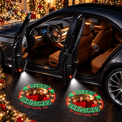 Custom Christmas Car Door Projector Lights with Family Photo and Name, Festive Holiday Car Accessory, Family Keepsake Gift