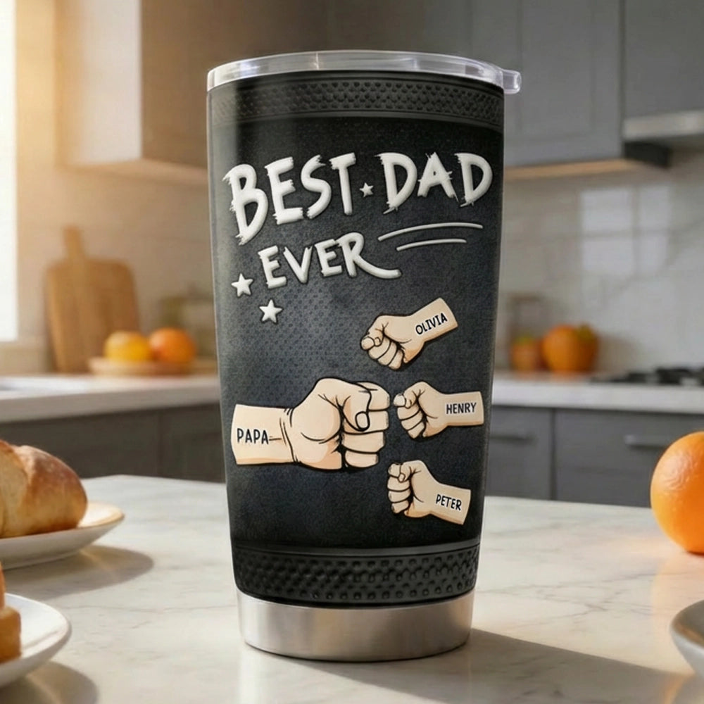 Personalized Best Dad Ever Insulated Travel Tumbler - Fist Bump Design, Daily Coffee On The Go, Unique Gift For Dad