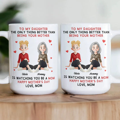 Ceramic Mug for Daughter, Personalized Mother-Daughter Love Quote and Sweet Cartoon Art, Daily Coffee Reminder, Creative Gift
