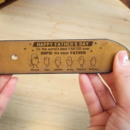 Leather Belt with Personalized Father's Day Message and Cartoon Family, Heartfelt Creative Gift for Dad