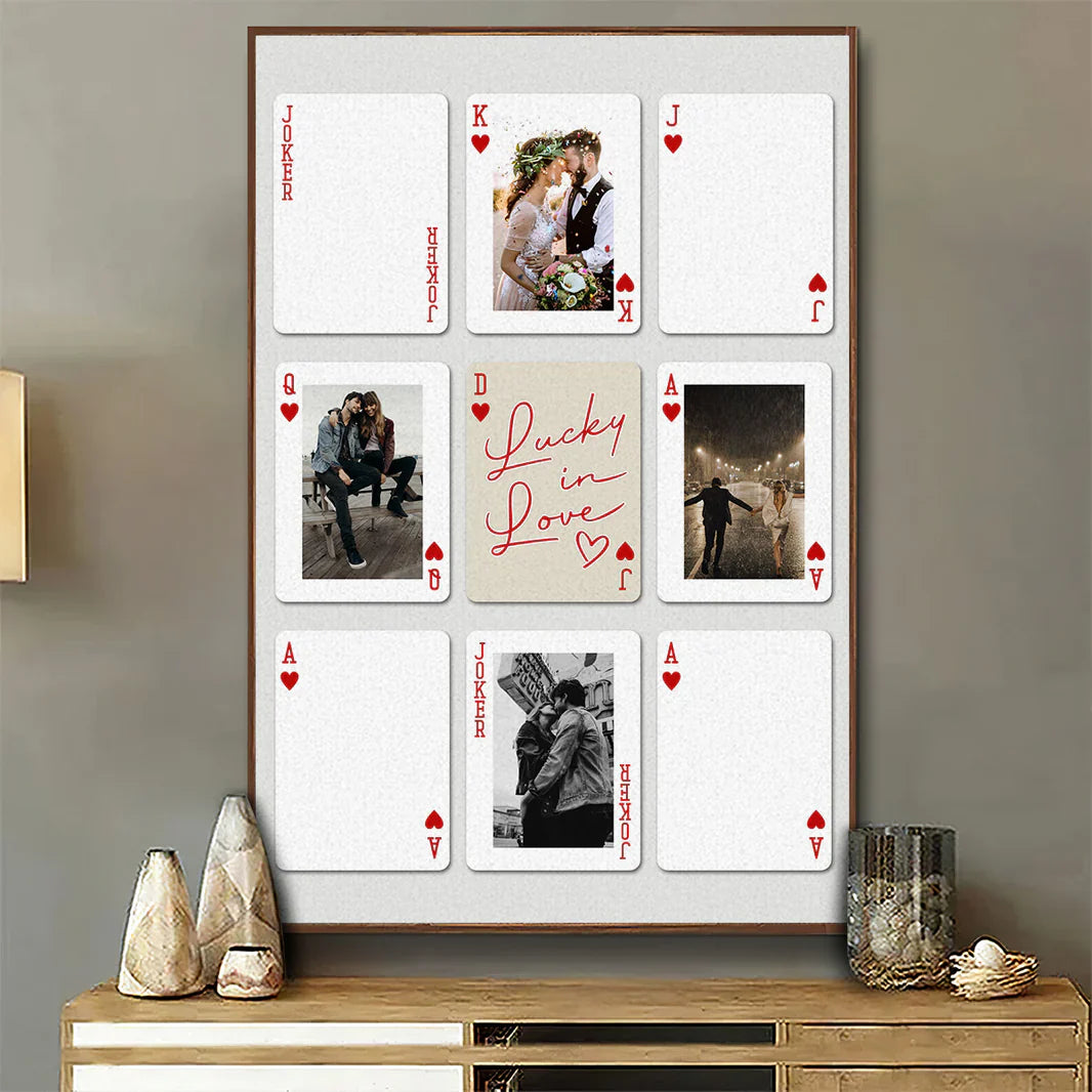 Personalized Poster, Lucky in Love Photo Cards with Kissing & Holding Hands, Unique Gift for Couple