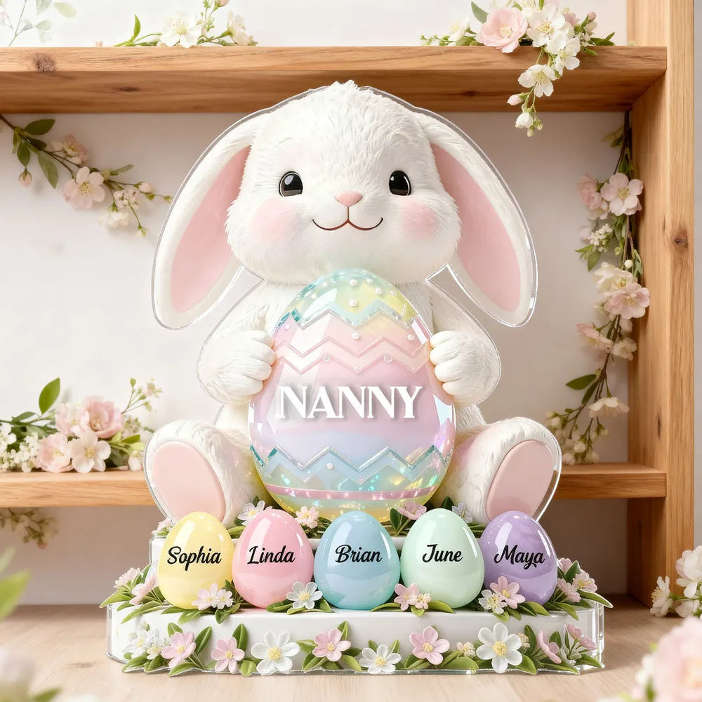 Custom Easter Bunny Shaped Acrylic Block Plaque, Pastel Egg Design for a Love-Filled Keepsake Gift for Nanny