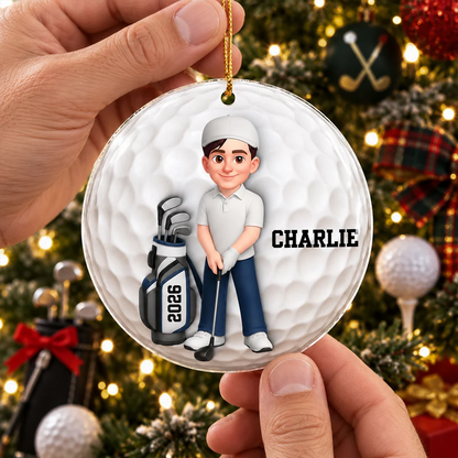 Personalized Acrylic Ornament, Golfer with Clubs, Creative Christmas Keepsake Gift for Golf Fans