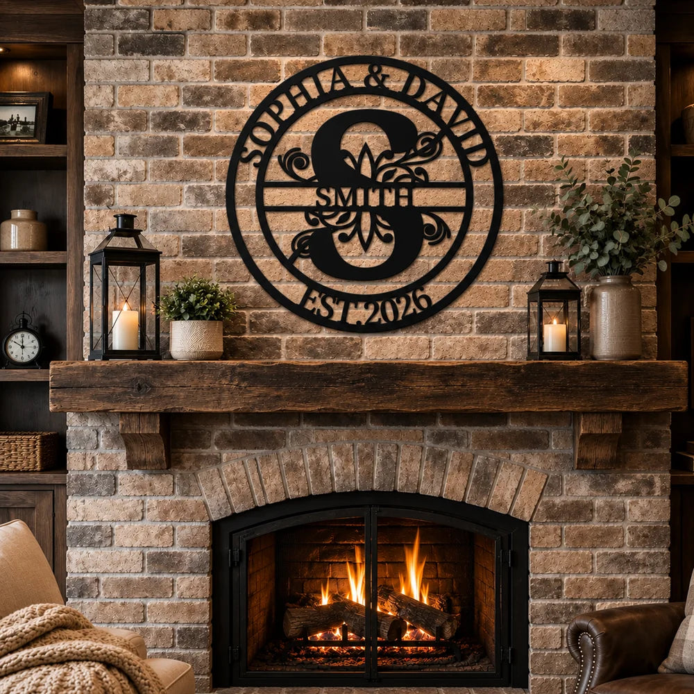 Personalized Shaped Metal Sign, Black Family Monogram Home Decor, Unique Housewarming Gift for Families