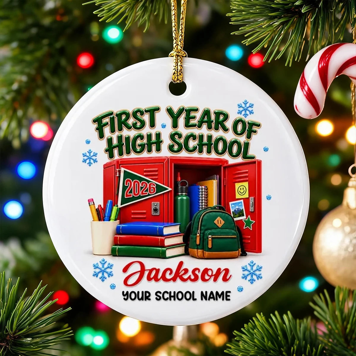 Personalized Ceramic Ornament, First Year of High School with Colorful Lockers, Unique Gift for Students