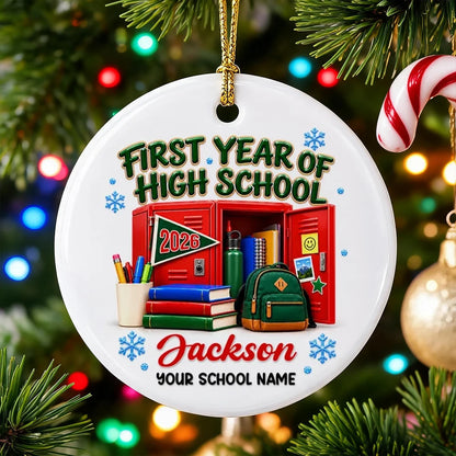 Personalized Ceramic Ornament, First Year of High School with Colorful Lockers, Unique Gift for Students