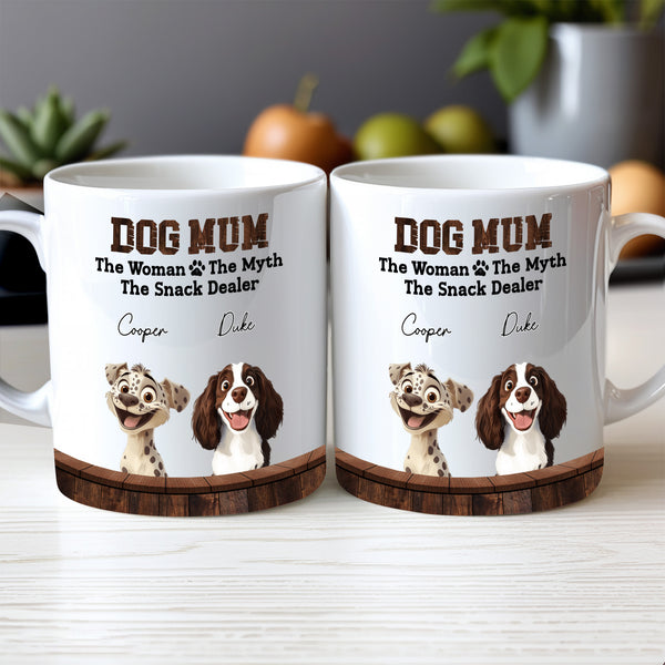 Dog Mum - The Myth, The Snack Dealer' Themed Mug – White Ceramic, Ideal Gift for Pet Lovers on Mother’s Day or for Home Use