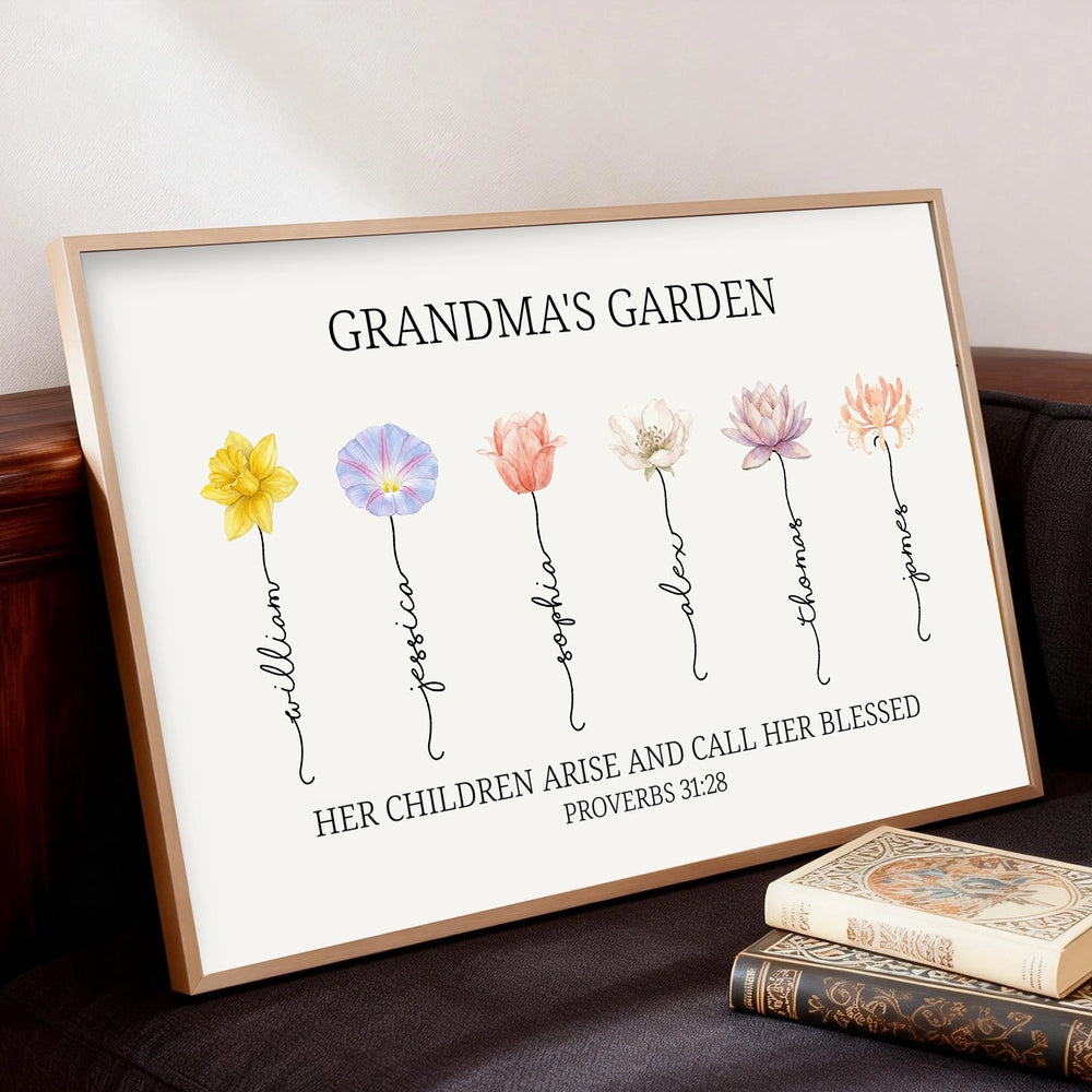 Grandma's Garden Poster Personalized Floral Name Print Family Keepsake Wall Decor A Meaningful Gift for Grandma