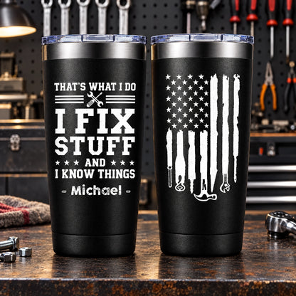 Personalized Bullet Tumbler with Tool Flag Design, Custom Name Gift for Dad, Mechanic, Handyman & DIY Lover