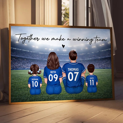Personalized Soccer Family Poster, Sitting Back View Dream Team, Unique Gift for Mom & Dad
