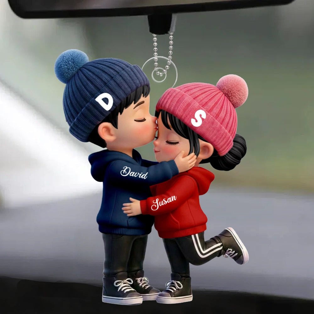 Personalized Acrylic Keychain, Kissing Couple Car Charm in Soft Colors, Unique Gift for Her