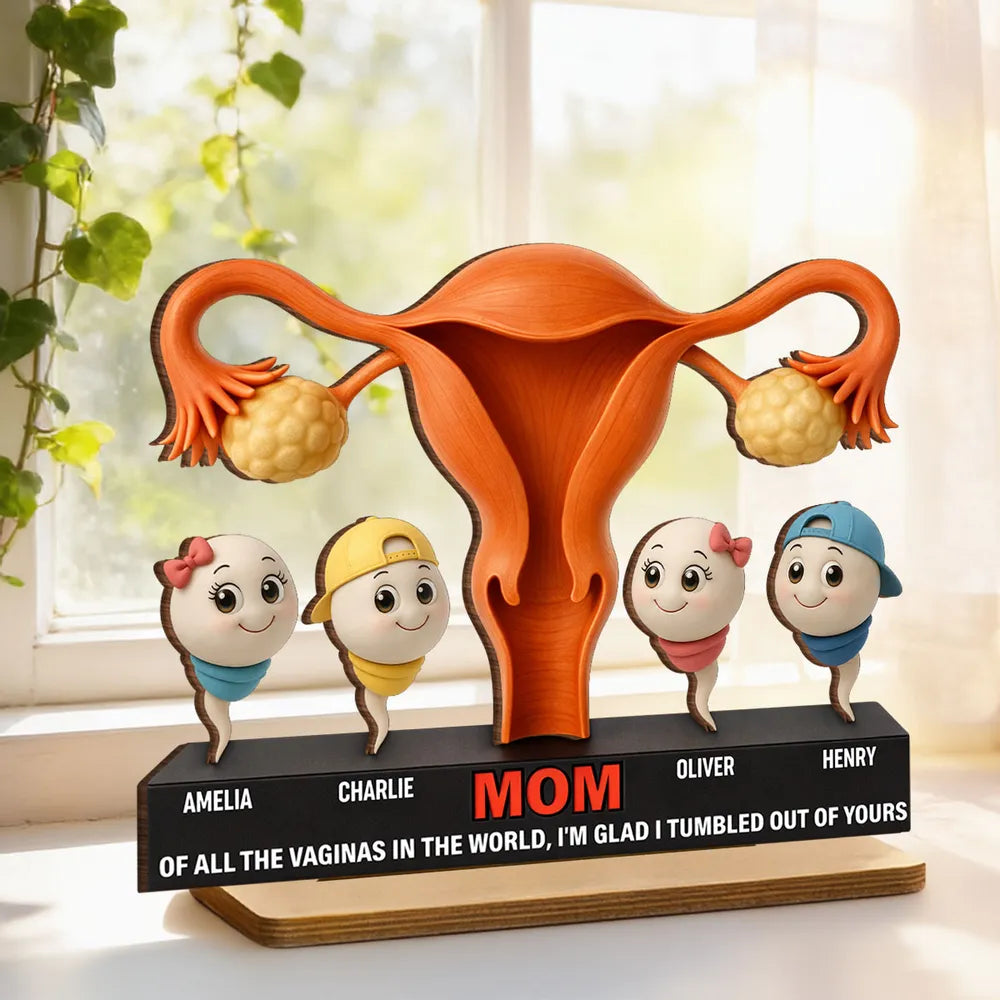 Personalized 2-Layer Wooden Plaque Funny MOM Quote with Cute Cartoon Sperm Design, Unique Gift for Mom