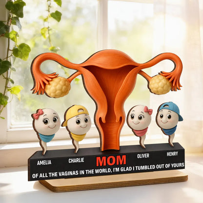 Personalized 2-Layer Wooden Plaque Funny MOM Quote with Cute Cartoon Sperm Design, Unique Gift for Mom