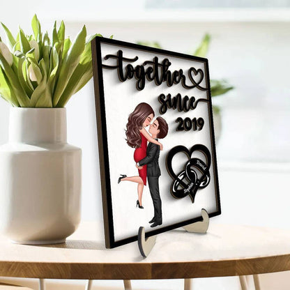 Love Timeline - ‘Together Since’ Couple Rings - Personalized 2-Layer Wooden Plaque for Valentine's & Anniversary