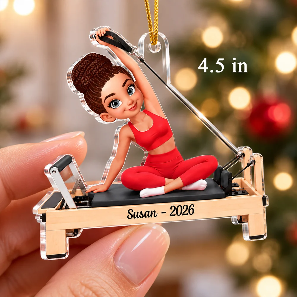 Personalized Pilates Girl Acrylic Ornament, Custom Reformer Scene, Unique Christmas Gift for Pilates Lovers